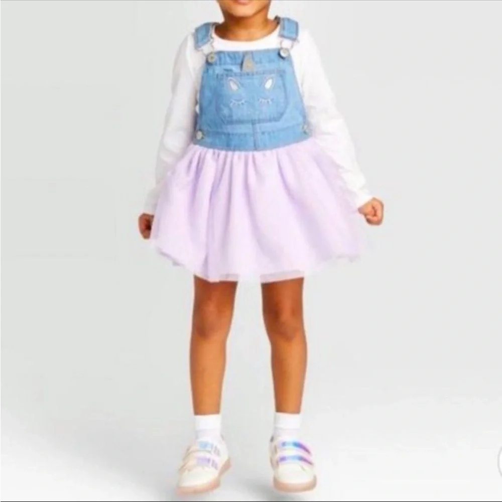 Oshkosh Unicorn Tulle Overall Denim Dress